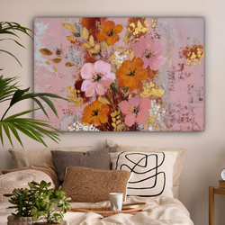 LEINWANDBILD Malerei - Blumen - Rustikal - Rosa Wohnzimmer Groß 120x80 cm