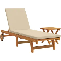vidaXL Roll-Sonnenliege mit Tisch und Kissen aus massivem Akazienholz