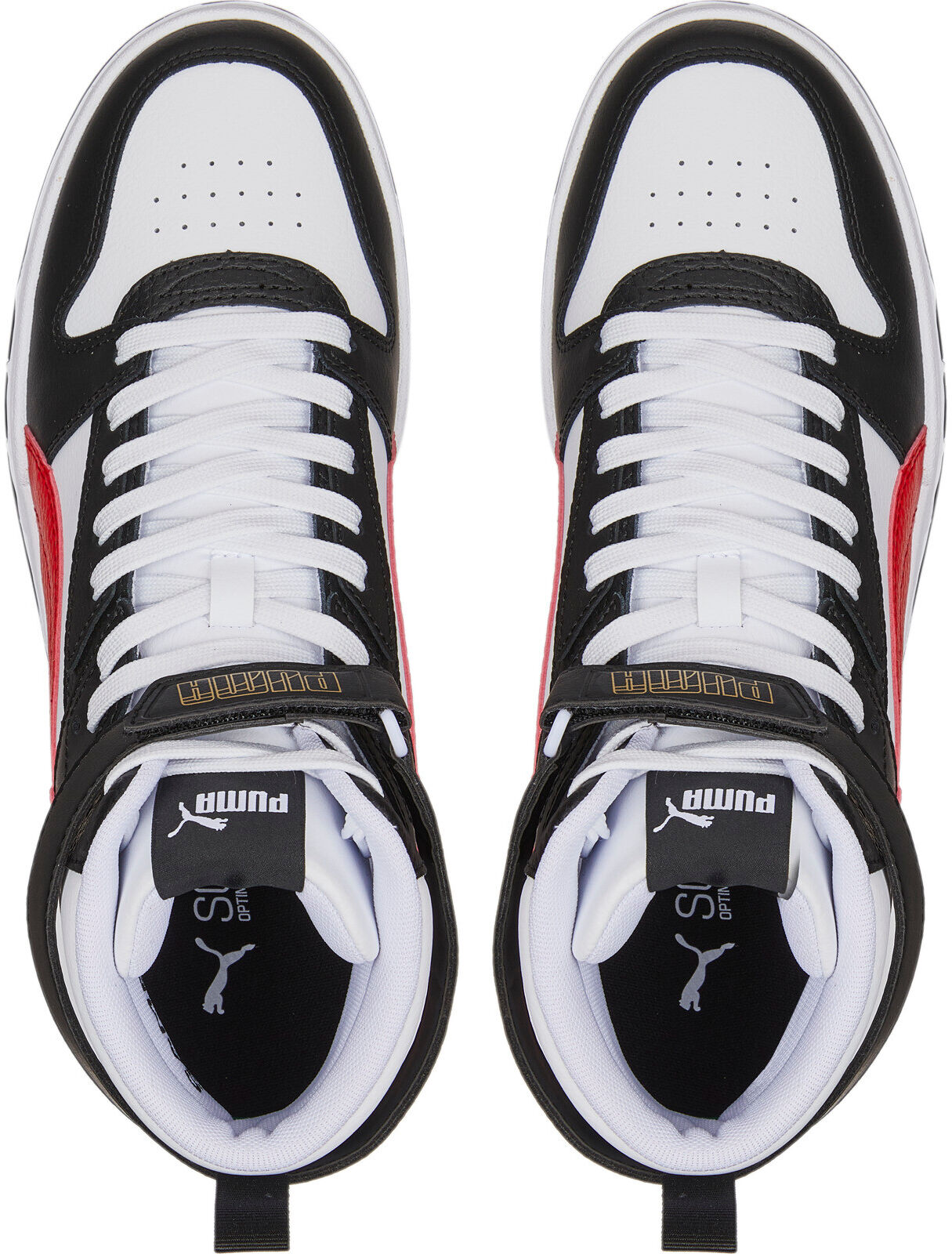Sneaker PUMA "RBD GAME", Damen, Gr. 44, bunt (puma weiß, high risk rot, puma schwarz, puma team gold), Leder, Schuhe Sneaker puma weiß, high risk rot, puma schwarz, puma team gold 44