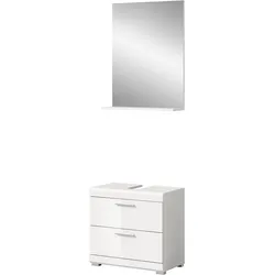 BADMÖBEL-SET weiß Hochglanz 2-teilig 60 cm, Kombination mit Spiegel