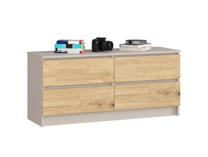 AKORD Kommode K120, 4 Schubladen, 120 cm, Kaschmir - Artisan Eiche Front 40 x 55 x 120 cm Sideboard für Wohnzimmer, Schlafzimmermöbel, Kommodenschrank für Arbeitszimmer & Büro