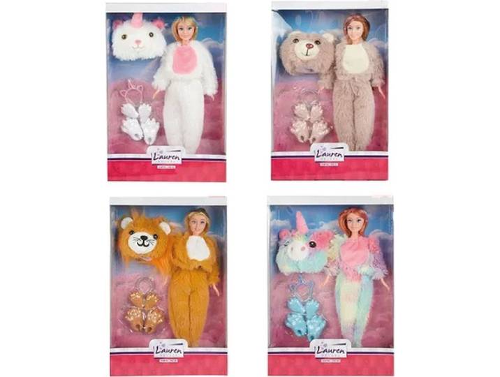 Toi-Toys tienerpop Lauren onesie - pluchen pop 30 cm multicolor.