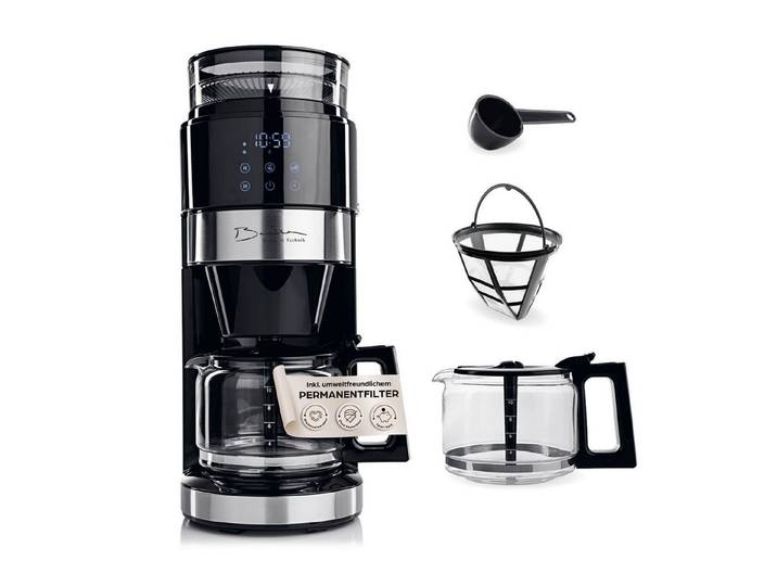 Barista Filterkaffeemaschine mit digitalem Touch-Display mit Mahlwerk + Kanne, mit verstellbarem Mahlwerk, 24h Timer & Permanentfilter