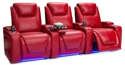 Seatcraft Equinox Leather Home Theater Seating Power Recline with Powered Headrest and Lumbar Support Red Row of 3