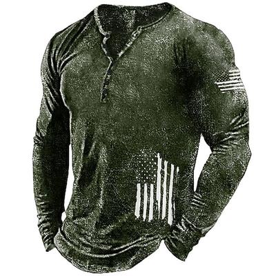 Amerikas 250. Jubiläum Herren Grafikdruck Nationale Flagge Henley-Shirt Grafik Tee Langarmhemd Langarm Heißprägung Designer Basic Modern Zeitgenössisch Urlaub Straße Ausgehen Frühling