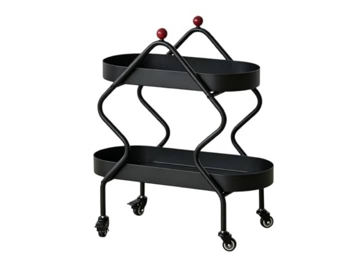 JRSIUNH Aufbewahrungs-Beistelltisch Mit Ablage, Rollbarer Beistelltisch Gewellter Eisenrahmen, Feststellbare Rollen, Geeignet Als Wohnzimmer-Beistelltisch(Black)