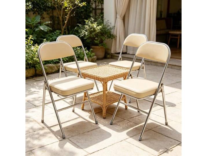 Chleby Lot de 4 Chaises Pliante Couleur Champagne Rembourrée Coussin épais Simili Cuir Cadre en métal 46x42x80 cm Moderne