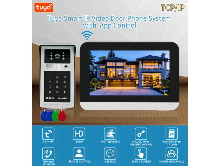 Système d'interphone vidéo intelligent Wifi Tuya 1080P pour maison et appartement, sonnette sans fil intérieure 7 pouces, système d'entrée par RFID