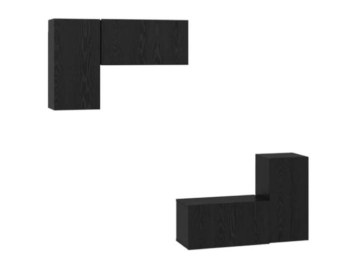 Kaorsrow Wand TV-Schrank Set Schwarz Eichen-Optik Holzwerkstoff 4 Türen Platzsparendes Hängeboard-System für Schlafzimmer und Wohnraum mit flexiblem Stauraum für Receiver und Dekoration.
