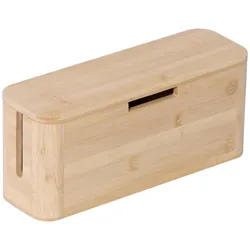 Relaxdays Kabelbox für Steckdosenleiste, Bambus, Magnetdeckel, HBT 14,5x34x11 cm, Kabel verstecken, Steckdosenbox, natur