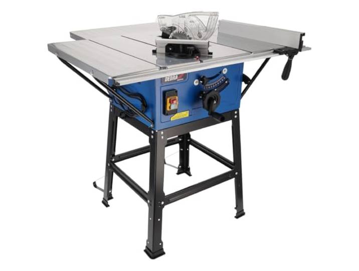 DEDRA Scie de table pour bois\, raboteuse\, scie circulaire 2000 W\, lame de scie de 254 mm\, avec trois disques inclus\, 4800 tr/min\, épaisseur de coupe max. 87 mm\, scie circulaire de table pour