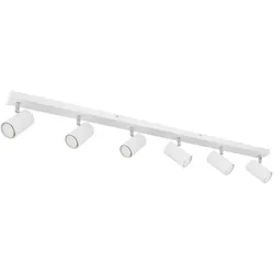 Deckenstrahler Deckenlampe 6 flammig Spotleuchte weiß, Spots beweglich, Wohnzimmerlampe Metall, 6x GU10 Fassungen, LxBxH 115x6x12cm