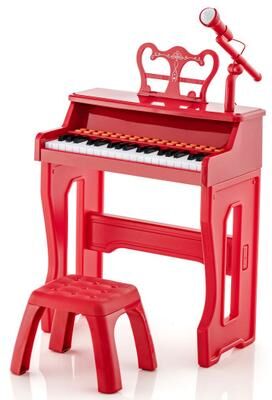 Costway 37 Keys Music Piano with Microphone Kids Piano Keyboard with Detachable Music Stand-Red