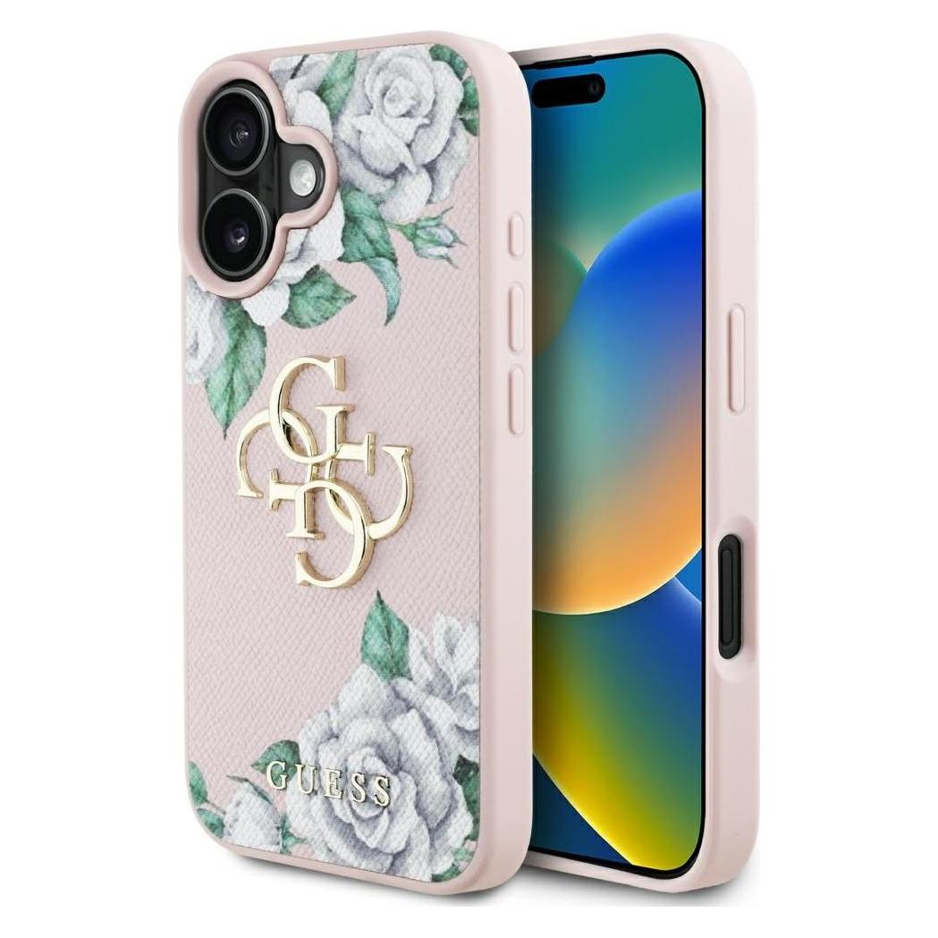 Guess Case Grained Roses Big 4G logo for iPhone 16 pink (Apple iPhone 16) (GUHCP16SPGROP4MP)