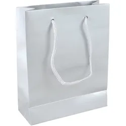 10 Geschenktasche, glänzend silber | 20 x 25 x 8 cm, Lackpapier