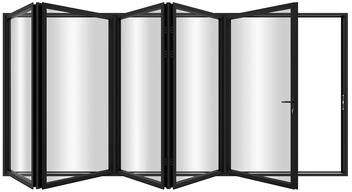 "KaMic Elite-Fold 168"" x 96"" 5-Panel Aluminum Folding Door in Black with Hidden Hinges & Rollers, Folded Out From Right To Left"