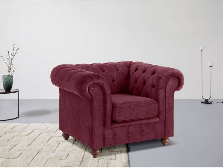 Sessel GOODPRODUCT Chesterfield B/T/H: 105/69/74 cm , rot (weinrot), B:105cm H:74cm T:89cm, 100% Polyester, Sessel, Sessel, mit hochwertiger Knopfheftung, auch in Leder