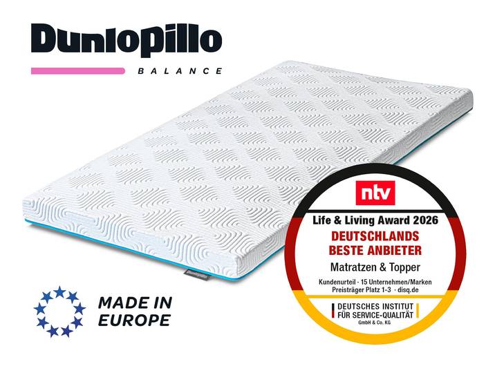 Topper DUNLOPILLO Balance, Premium Gelschaumtopper 90x200 & 140x200 cm , weiß, B:90cm H:7cm L:200cm, Gelschaum, Topper, Topper, punktgenaue Körperanpassung, unterstützt ergonomische Liegeposition