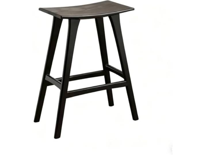 twwhyg Natürliche Massivholz-Barhocker, rückenfreies Sattelsitz-Design mit Fußstützen, minimalistische Hochstühle(Black)
