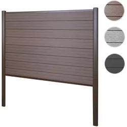 WPC-Sichtschutz Sarthe, Zaun Windschutz, Alu-Pfosten zum Einbetonieren ~ Basiselement, 190cm braun