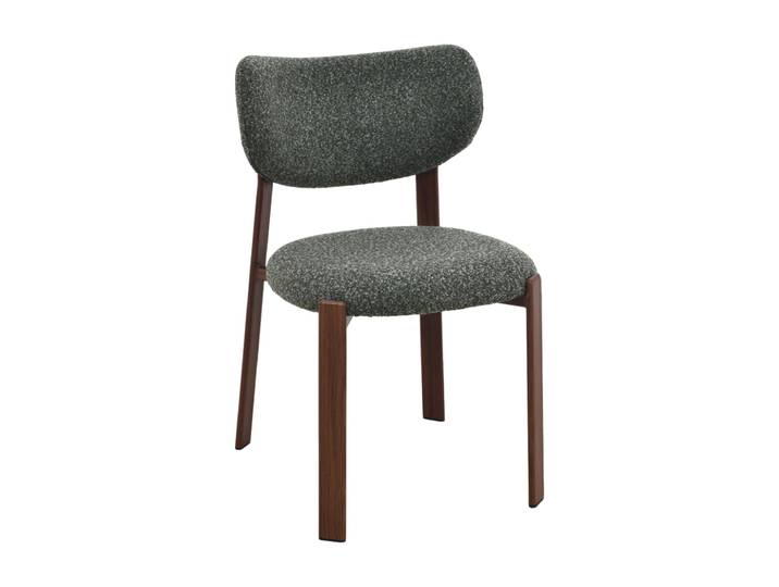 Chaise tapissée chenille verte pieds noisette 77x52cm