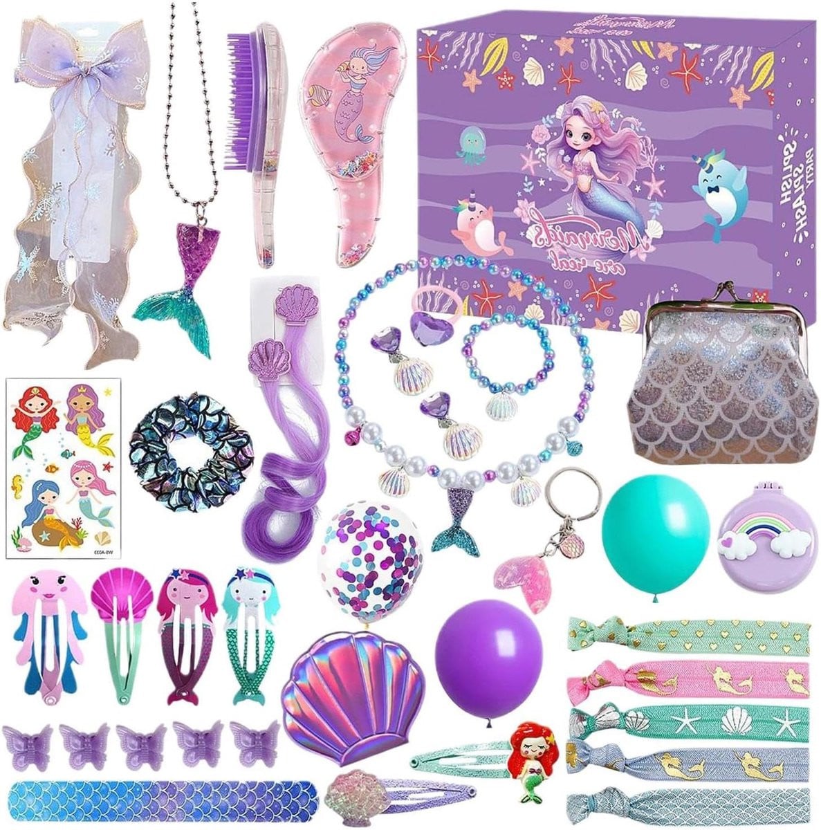 Zeemeermin Adventskalender Sieraden Geschenkset Meerkleurig - Hoogte: 31 cm