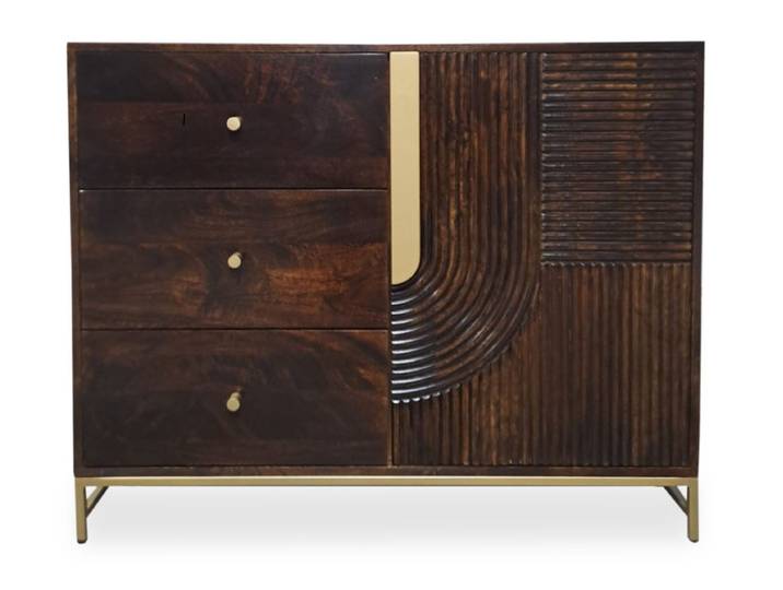 Sideboard 100x80cm 'Marvello' Mango mahagoni & Metall goldfarbig