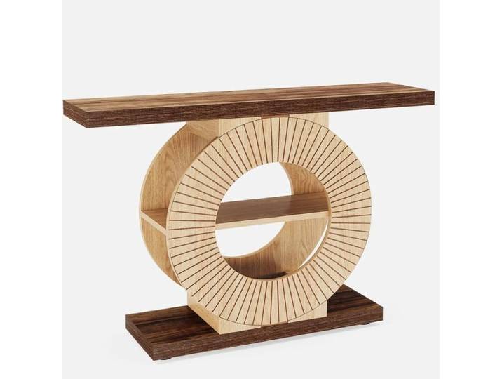 Console d'entrée style campagne en bois marron 100 x 30 x 80 cm design rond étagère ouverte