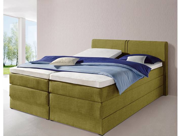 Boxspringbett, Strukturstoff, Grün, 160×200 cm, 7-Zonen-Kaltschaummatratze, Landhaus, Hapo