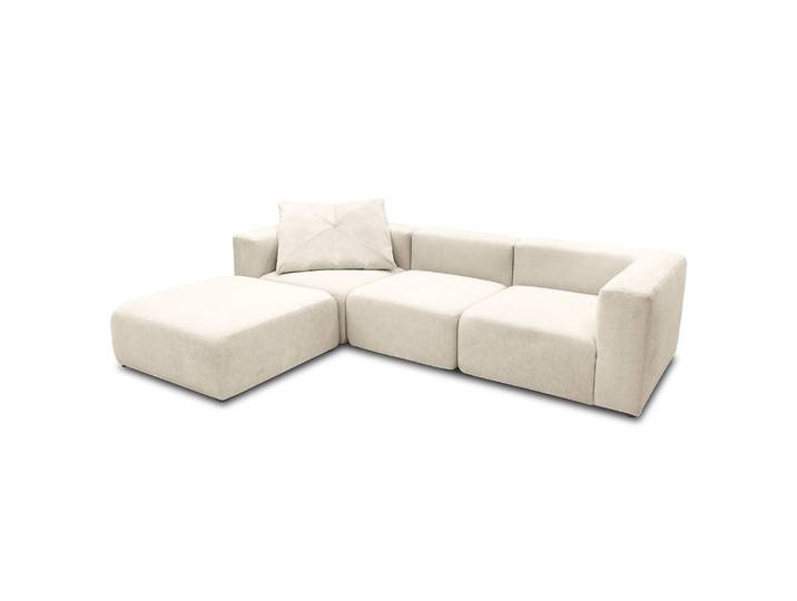 Ecksofa mit Longchair Weiß/Beige Microfaser Sofina 301cm Longchair beidseitig montierbar Modern