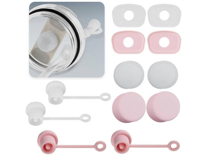 Strohhalm Zubehör 12-teiliges Set Transparent + Rosa, Mehrfarbig, Kunststoff, 2.2x1.5x2.2 cm, Küchenzubehör, Küchenhelfer