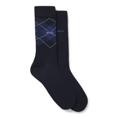 Socken BOSS "2P RS Argyle CC", Damen, Gr. 43-46, blau (dunkelblau 403), Baumwollmischung, unifarben, elastisch, Socken Socken, mit BOSS Schriftzug