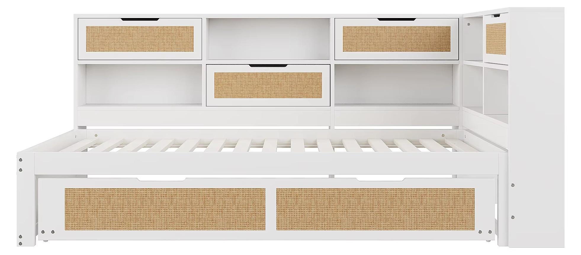 Multifunktionales Holz-Schlafsofa - Ausziehbares Kinderbett - 90 x 200 cm - Stauraum - Ladeanschluss - Weiß