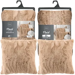 Douceur D'intérieur, Decke, 4er-Set Sofadecken 180x220cm & 125x150cm und 2 Kuschelkissen 45x45 cm, sandfarbe