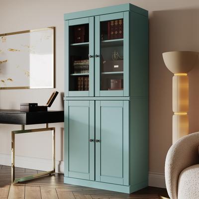 "Palace Imports Solid Wood Raised Panel & Glass 6-Shelf Bookcase, 32""W"