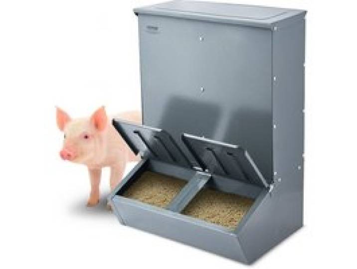 VEVOR Mangeoire pour porcs, capacité de 134,5 L, mangeoire pour porcelets en acier galvanisé à double porte, distributeur de nourriture polyvalent pour bétail, accessoire de ferme pour nourrir 8 porcs
