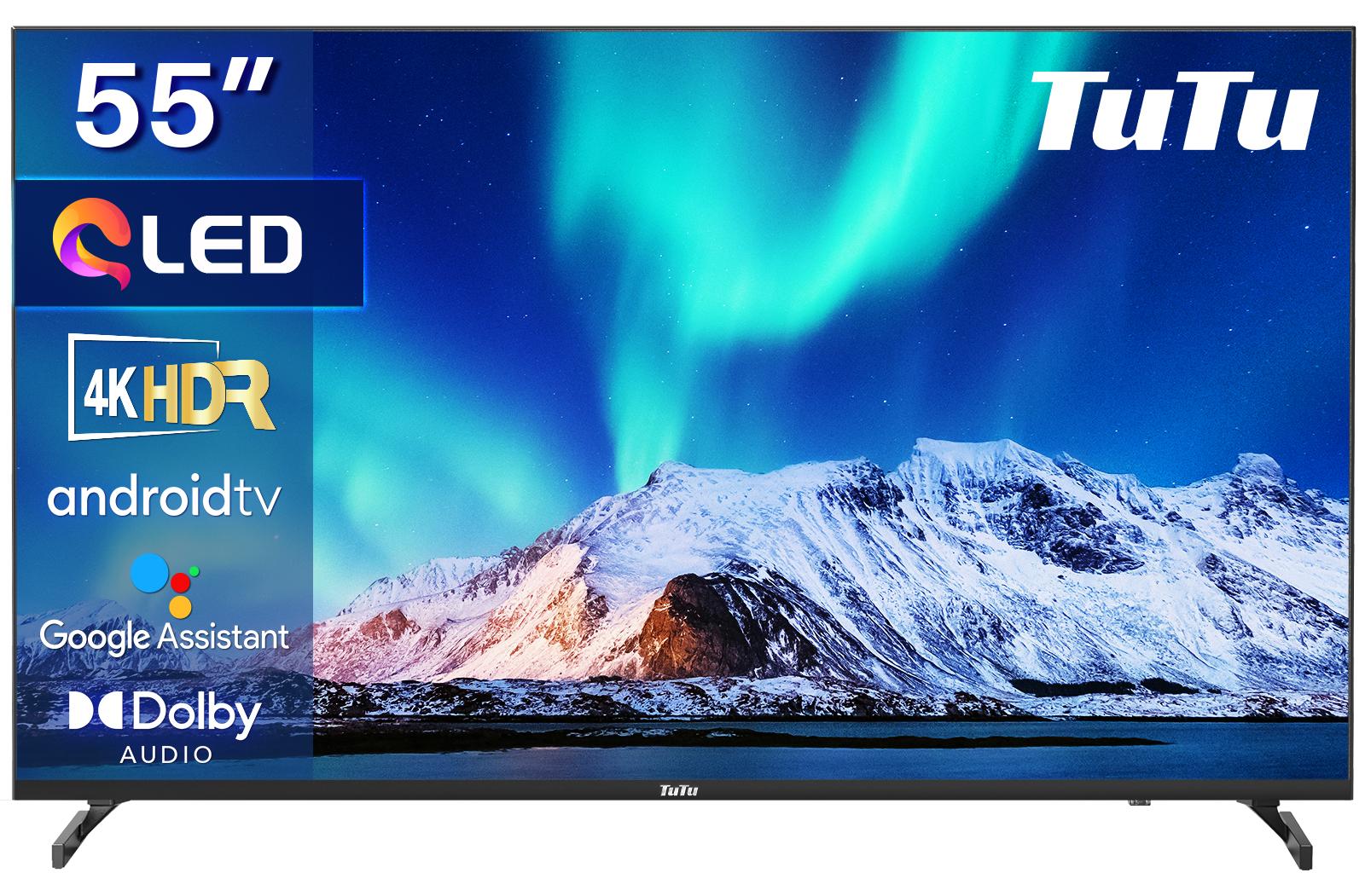 TuTu Android Smart TV - QLED 4K Ultra HD - 55 Zoll/140 cm - Sprachsteuerung & Streaming-Apps - HDMI x3, USB x2, CI+ - Tripple Tuner DVB-T/T2/S/S2/C - Randlos Design - Montiert in Eindhoven, Niederlande - TUQ55UN1