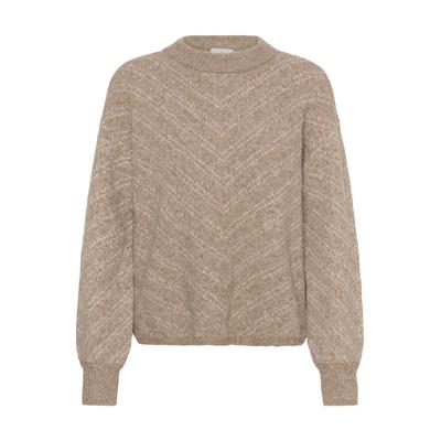 Strickpullover KAFFE "KAFFE Strickpullover KAhillery", Damen, Gr. M, beige (desert taupe m., chalk stripe), Pullover Strickpullover