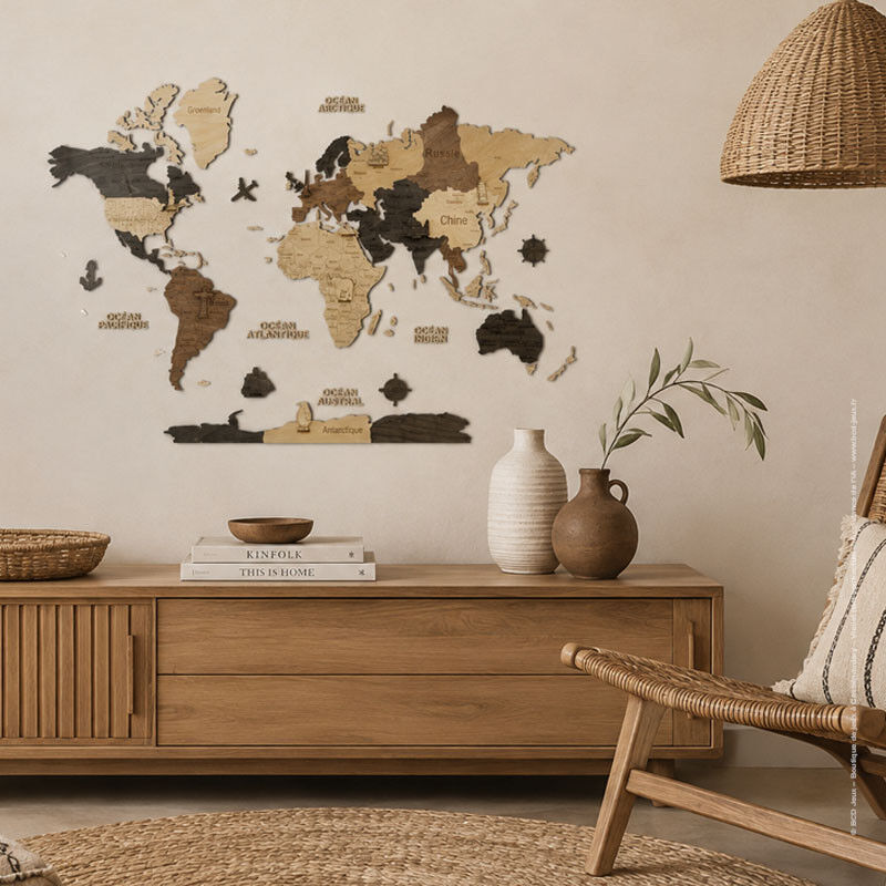 Carte du monde en bois 2D 150 x 105 cm - taille L multicolor - Creatif Wood