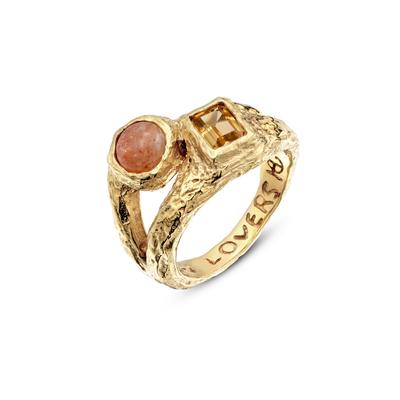 Silberring HAZE & GLORY "Ring Feldspat Citrin Organic 925 Sterling Silber" Gr. 54, rosa (gold), Fingerringe, Damen, 54, Silber 925 (Sterlingsilber), Silberring