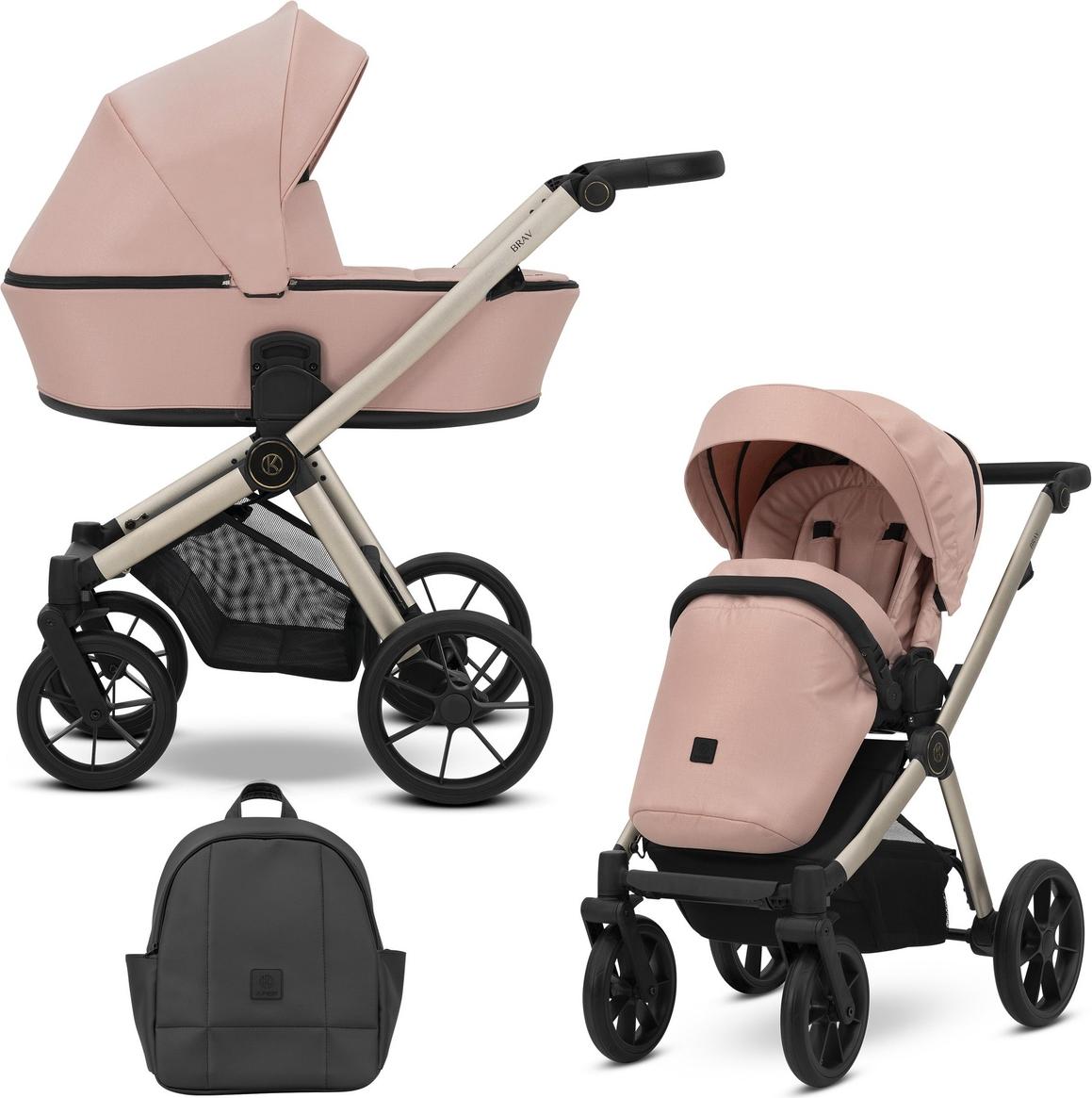 Kinderwagen Kunert Brav 2in1 - Champagnerfarbene Rahmen - Farbe: Rosa