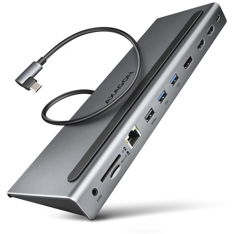 AXAGON HMC-4KX3 USB 3.0 Hub, MiniDP + 2x HDMI, LAN, PD, 3x USB-A, SD-Kartenleser, Audio