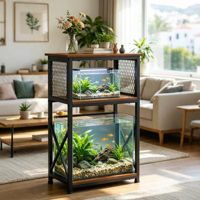 Garvee 10 Gallon Aquarium Stand with Storage Shelves, Iron Wood, Brown