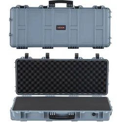 VEVOR Waffenkoffer mit Hartschale für Langwaffen, abschließbarer Gewehrkoffer mit vorgeschnittenen Schaumstoffen, Langwaffenkoffer Waffenaufbewahrung rollbar IP67 wasserfest, 97,8 x 42 x 17,3 cm Grau