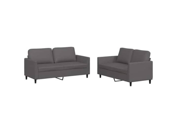 Coespram 2-tlg. Sofagarnitur mit 4 Kissen Grau Kunstleder Couch Set Pflegeleichtes Sitzmöbel Ensemble für das Wohnzimmer mit dicker Schaumstoffpolsterung und stabilem Metallgestell.