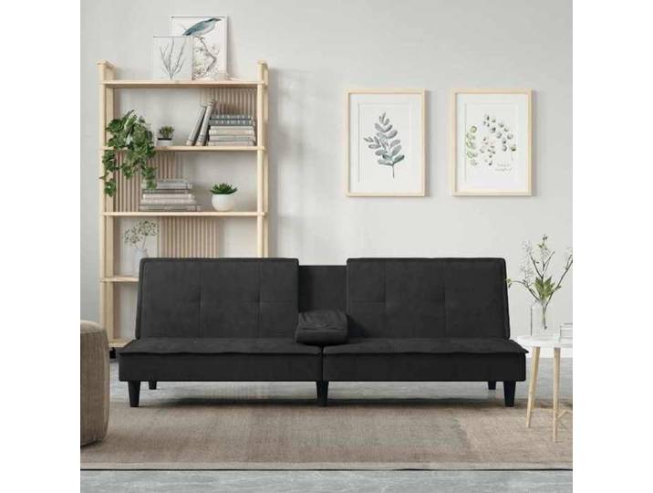 Canapé-lit-Sofa-lit avec porte-gobelets noir velours 118019