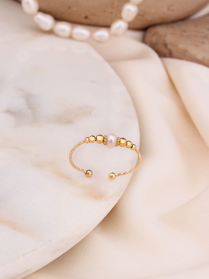 Pierres de Jade Vergold. Ring mit Perle - onesize