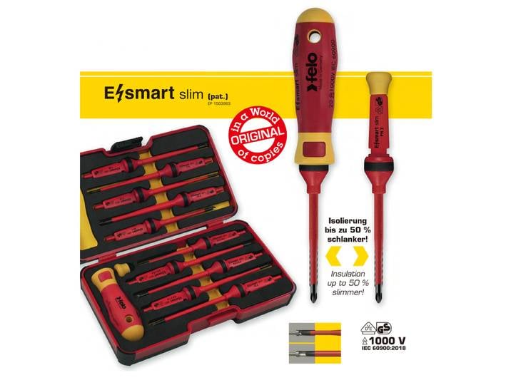 Felo 12 pièces jeu de tournevis isolés 1000V électricien tournevis Interchangeable avec boîte à outils NO.06381206