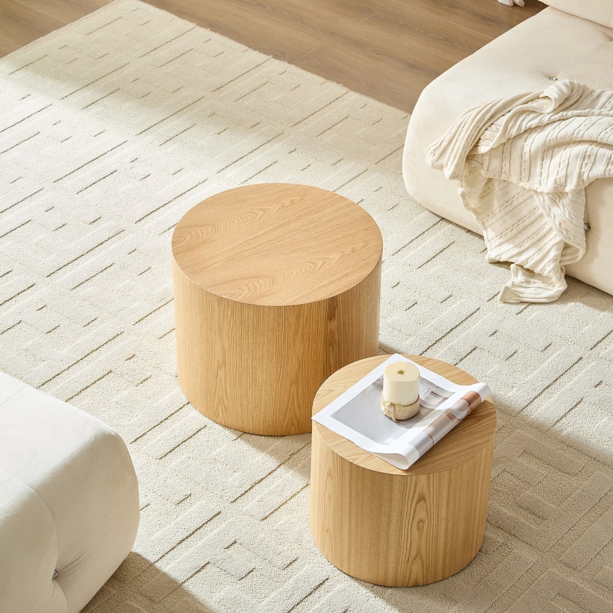 STILVORA Salontafelset - Ronde Nesttafels van MDF - Naturel