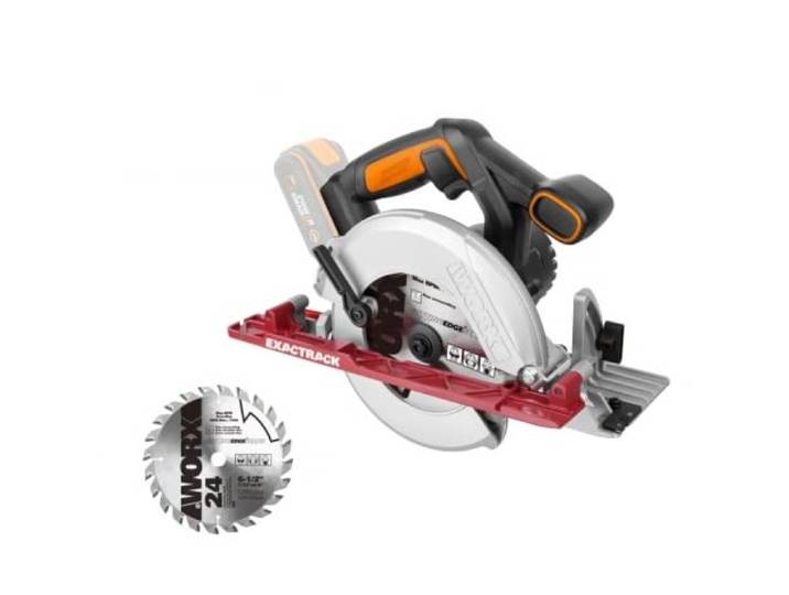 WORX - Scie Circulaire sans Fil 20V - Biseau de 0-50° - Avec Adaptateur Aspiration et Lame Bois - Tous Type de Coupes - Système ExacTrack - ⌀ Max 55 mm - WX530.9 (livrée sans batterie ni chargeur)